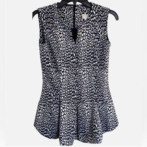 PAUW Amsterdam Peplum Top Small Navy Abstract Sleeveless Career Blouse